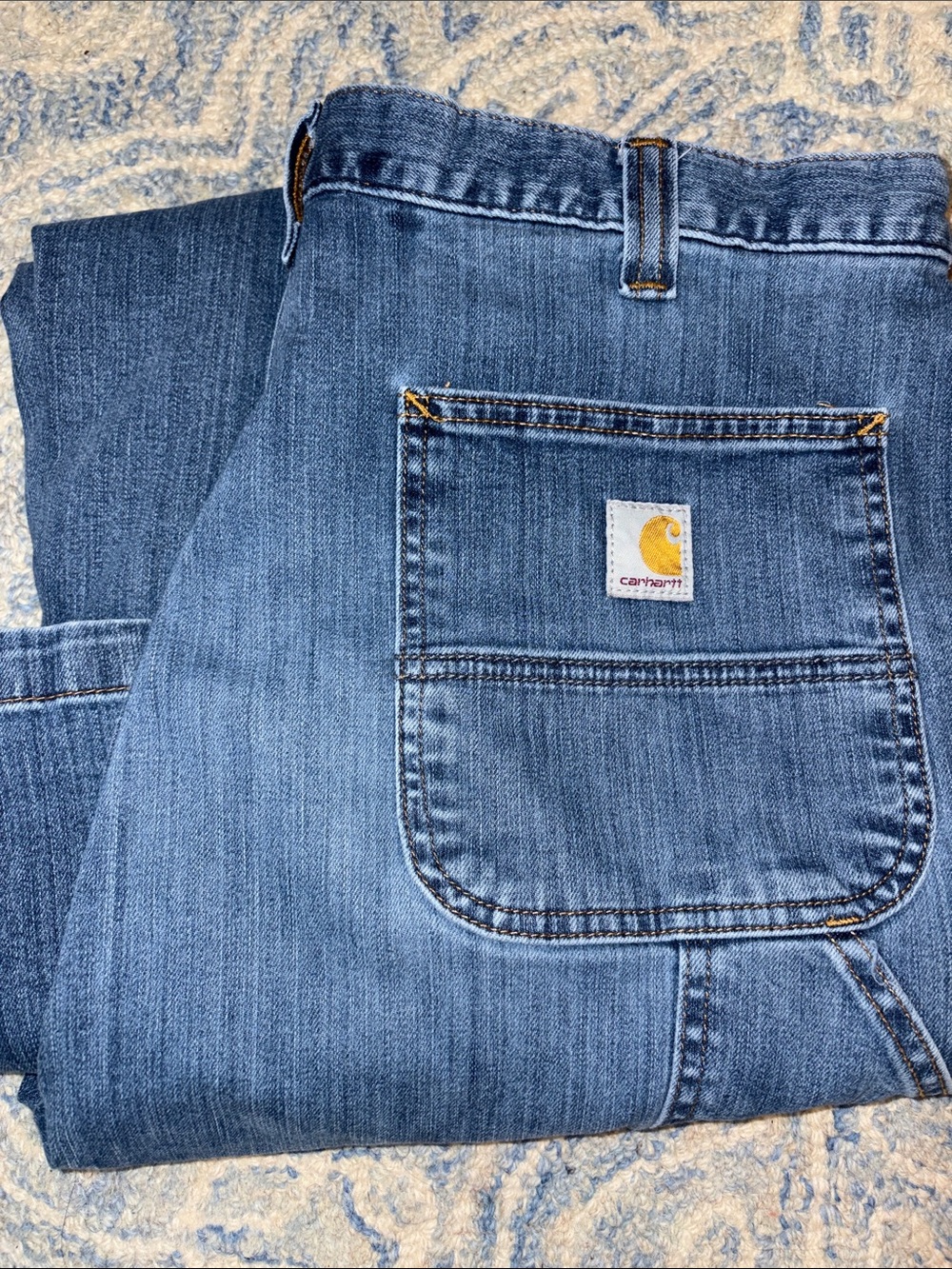 Carhartt Men's Light Blue Work Jeans with Pocket Patch